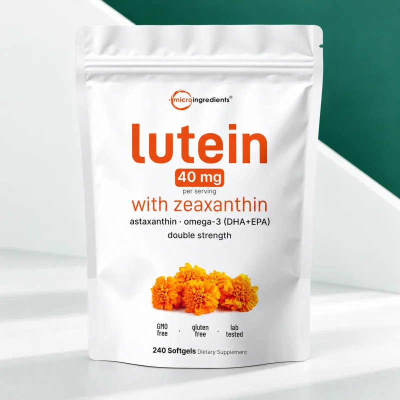 Micro Ingredients Luteína Zeaxantina 40 mg con Omega-3 DHA + EPA, 240 cápsulas blandas